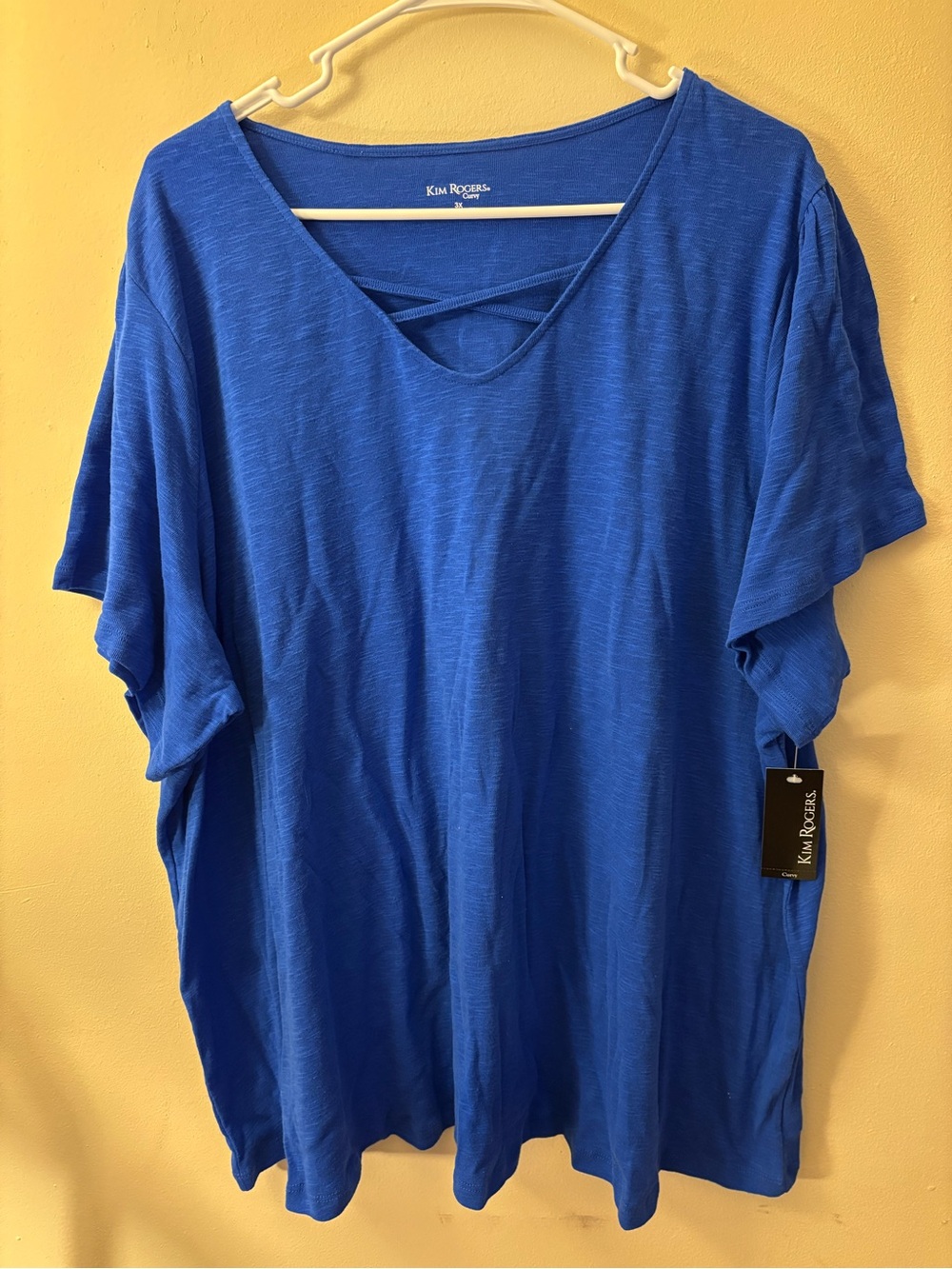 Kim Rogers Royal Blue V-Neck Short Sleeve Top with Crisscross Plus Size 3x NWT!